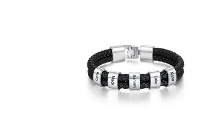 Lederarmband mit gravierbaren Namensringen für Ihn