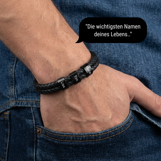 Lederarmband mit gravierbaren Namensringen für Ihn