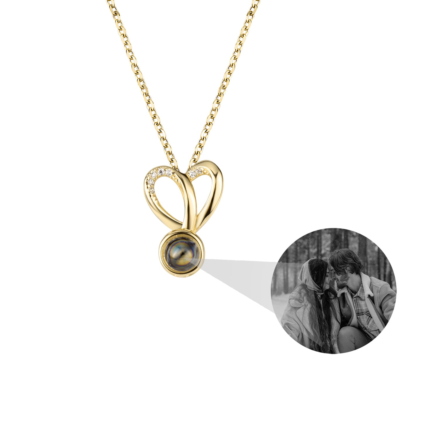 Herzkette mit persönlicher Fotoprojektion in schwarz-weiß