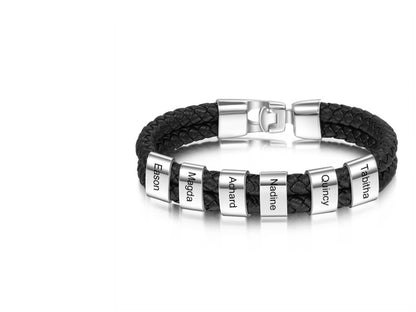 Lederarmband mit gravierbaren Namensringen für Ihn